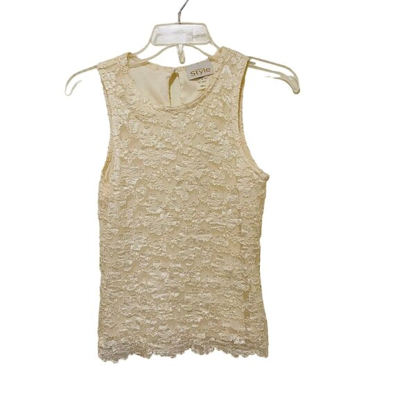 California Style Womens 2 Piece Blouse Sleeveless Ivory Lace Size Small Cardigan - Picture 3 of 14